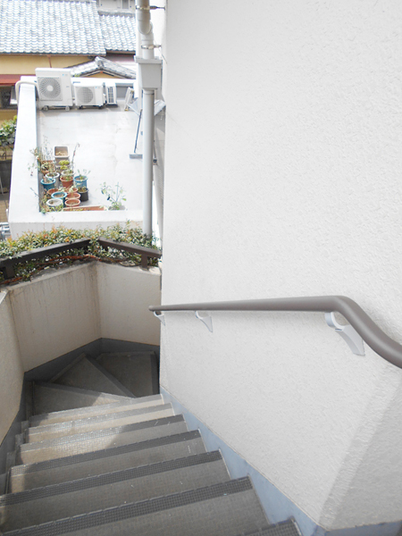 滑りやすい外階段も手すりをしっかり握って安全に 滑りやすい外階段も手すりをしっかり握って安全に